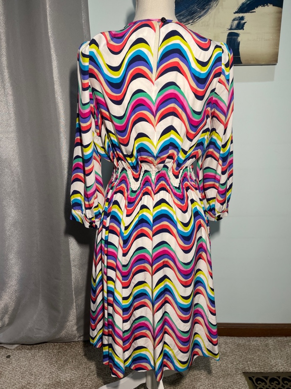 Kate Spade NY Silk Blend Brighton Zari Dress Size 10 Multicolor Wave Stripe - Picture 3 of 9